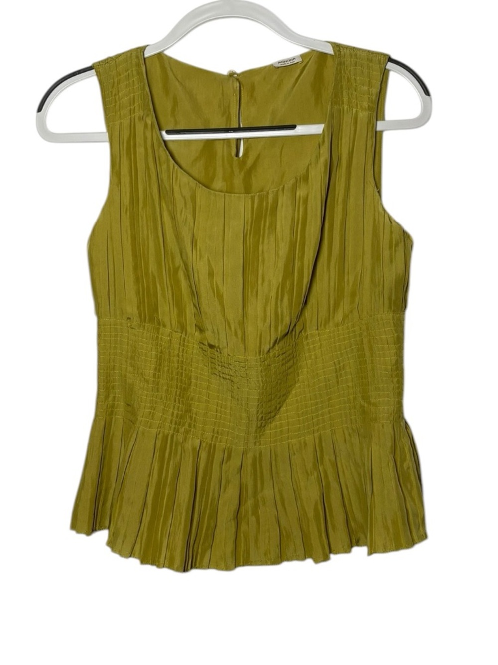 Agnona Silk Blouse Pleated Peplum Olive Green Luxury Top Y2k Luxury